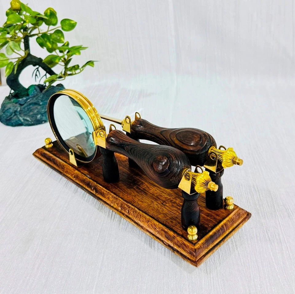 🔅 Brass Desk Set Letter Opener & Magnifying Glass Wood Handle Magnifier - Image 4 of 4