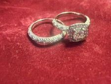 Diamond Square Halo Engagement Wedding Ring Set for Women