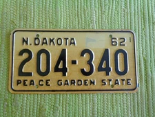 1962 North Dakota License Plate Peace Garden State ND 62 Tag 204-340
