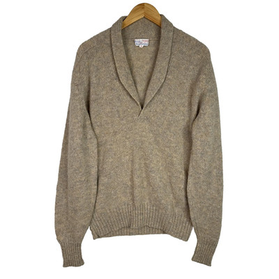 Vintage Deans of Scotland Shetland Wool Sweater Mens 44/L Oatmeal Shawl Collar
