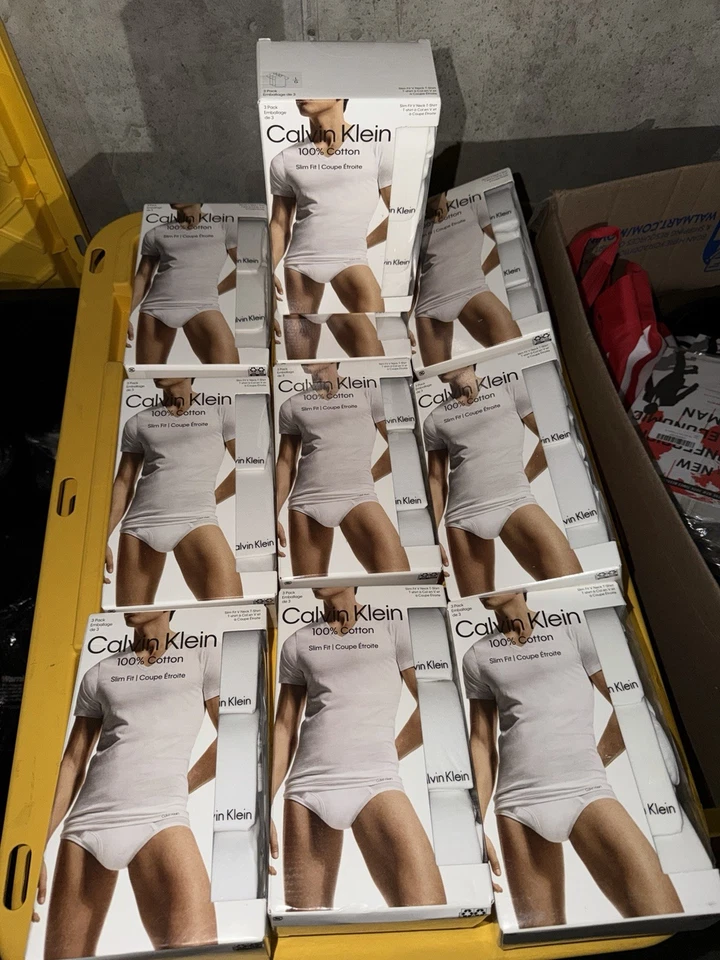 LOTE DE 10 camisetas Calvin Klein para hombre blancas calce ajustado cuello redondo TALLA L Foto 2 de 4