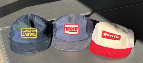 (3) Hats Zebco, Garcia, Diawa Fishing Vtg Hats/Caps one w/orig price tag 1980’s