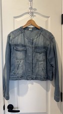 Blue Denim Snap Front Jacket Pockets Long Sleeve Women  s Size Large
