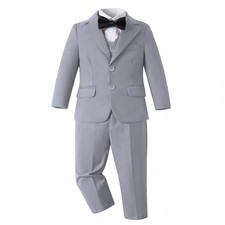 Baby Boy 6 Pieces Set Formal Tuxedo Suits for Toddler Wedding 2 Light Grey