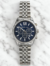Michael Kors MK8280 Lexington Silver Chronograph Watch Blue Dial New Battery