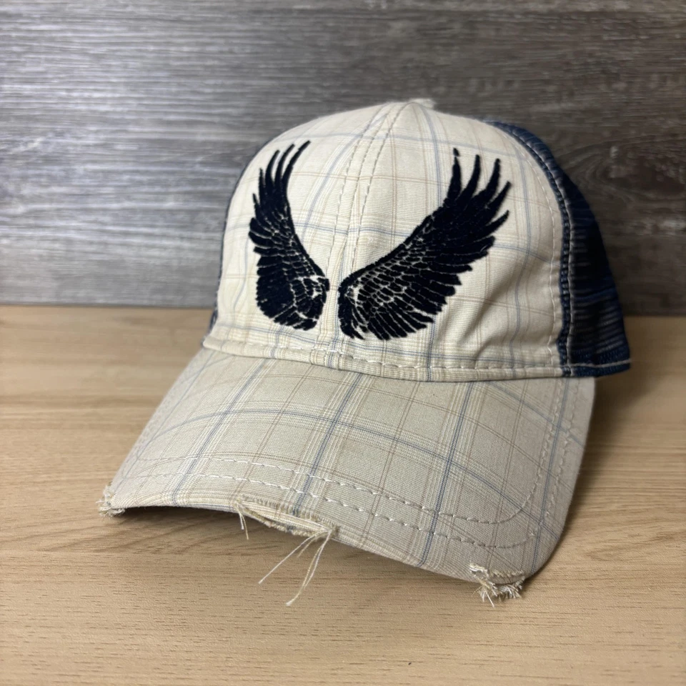 American Rag 帽子 Snap Back 米色蓝色网眼卡车司机刺绣翅膀男式 — 第 3/4 张图片