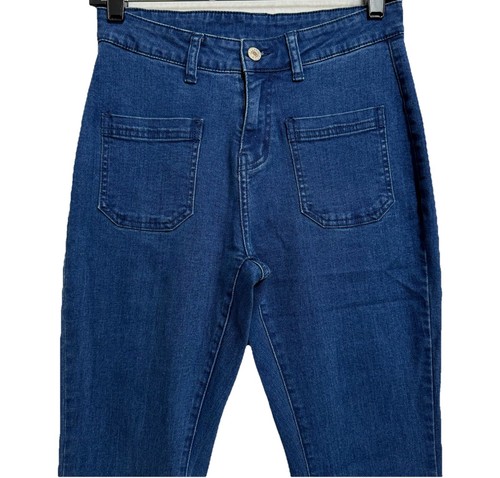 Women’s High Rise Super Flare Jeans Small 28x30 Stretch Dark Wash Y2K Style - Picture 13 of 18