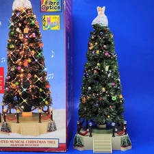 LEMAX 14" Fibre Optic LIGHTED Musical REVOLVING Christmas Tree RETIRED w/ Box