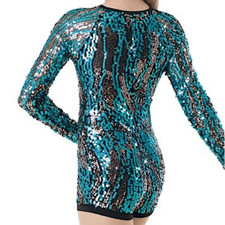 WEISSMAN Dance 9898 Costume aqua blue gold allover sequin Biketard child LC