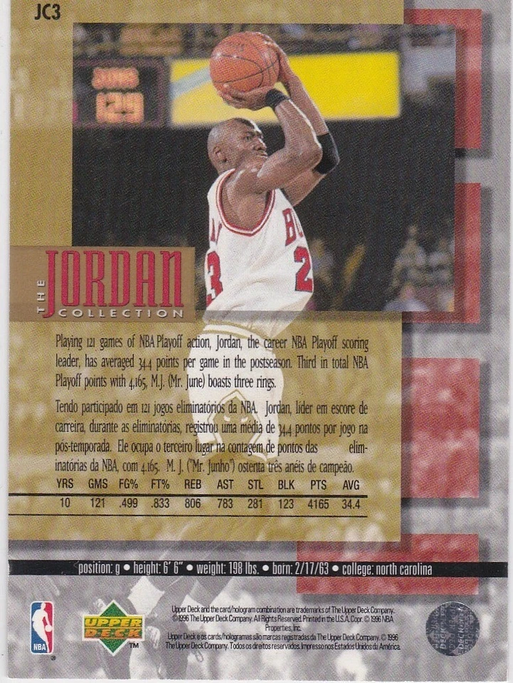 Баскетбольная карточка плей-офф MICHAEL JORDAN CHICAGO BULLS баскетбол премиум-класса LE - Изображение 2 из 2