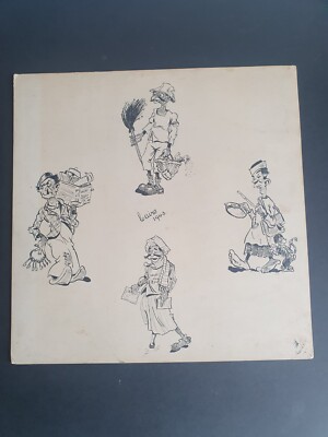 VINTAGE ORIGINAL PEN & TUSCH ZEICHNUNGEN CAIRO CARTOON FIGUREN SIGNIERT DATIERT 1943