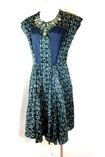 PRADA Green Silk Printed Viscose Gemstones Jewel Dress Sz 40 Small 2 3 4 $2,300 