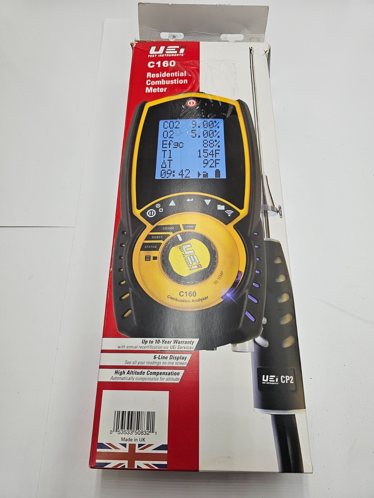 UEi Residential Combustion Analyzer Meter C160 6-Line Display High Altitude Comp