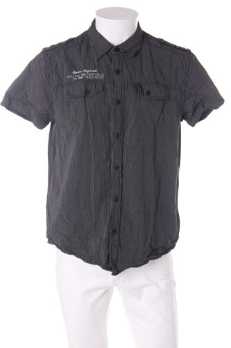 MUCH MORE Stripes Patch Pockets Shortsleeve Shirt L Black - Picture 1 of 4