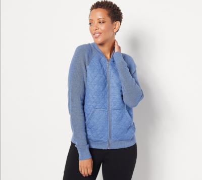 Isaac Mizrahi SOHO Mixed Media Zip Jacket with Pockets-Hthr Indigo