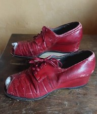Red 1930s 1940s Wedge Lace Up Heels Sz 6