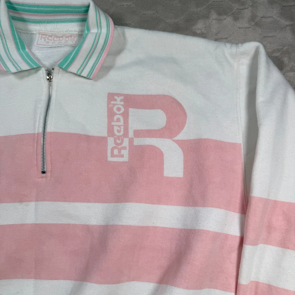 Sudadera deportiva de colección años 80 90 Reebok para mujer 1/4 cremallera a rayas talla M/L rara Foto 4 de 4