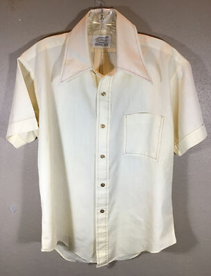 Vintage Mens L Bud Berma Button Up  Polyester Permanent Press Shirt Cream 5-34