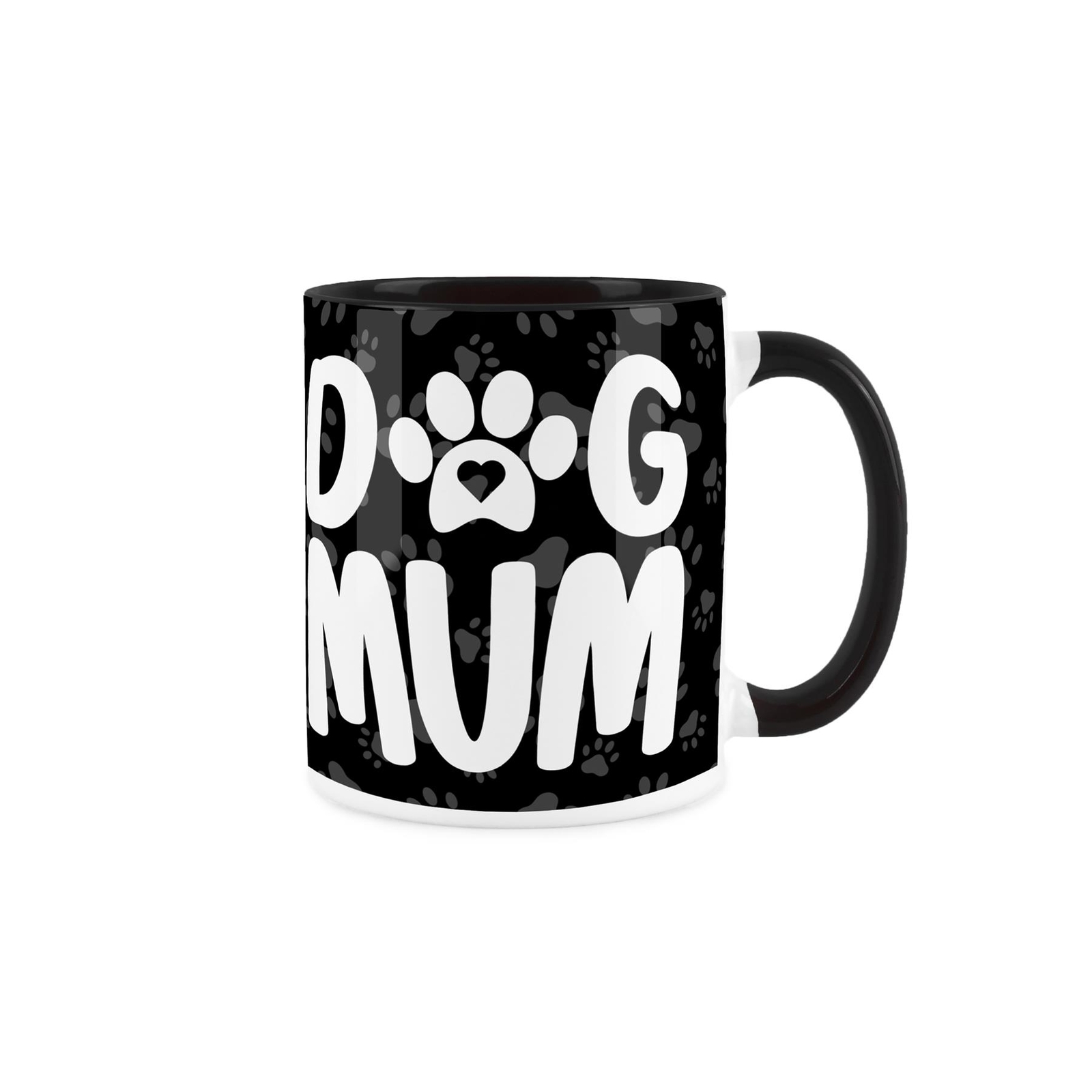 Dog Mum Mug - Paw Print Gifts for Dog Lovers - Black Ceramic Cup Present