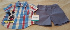 NWT Disney Infant Boys Mickey Mouse 2-Piece Short Set w/Plaid Shirt 0-3 MSRP 32