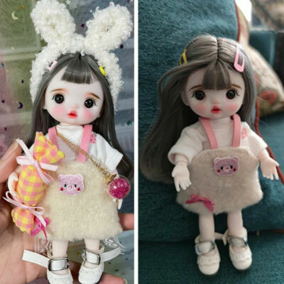 1/8 BJD Doll Mini 6 in Girl Face Make up + Eyes Clothes