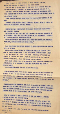 ORIGINAL KRLA RADIO PRESS RELEASE ON THE DEATH OF ELVIS PRESLEY -BRIAN BEIRNE DJ