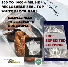 Clear Zip Seal Top Lock Re-closable Zipper White Block Plastic Poly Bags 4 Mil