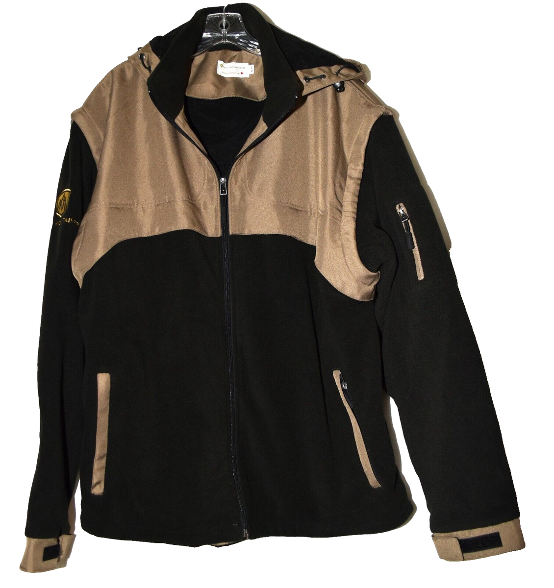 Rocky Mountaineer Black Fleece Tan Canvas Hooded Converts Vest