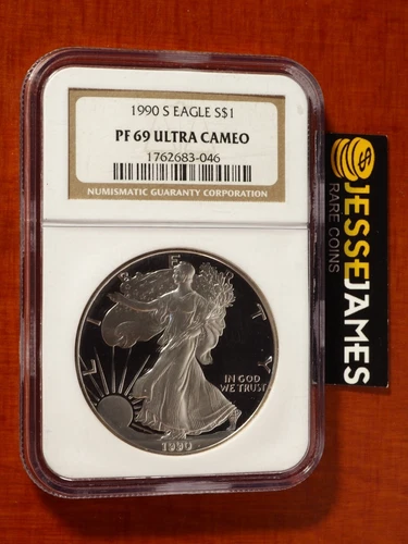 1990 S PROOF SILVER EAGLE NGC PF69 ULTRA CAMEO CLASSIC BROWN LABEL