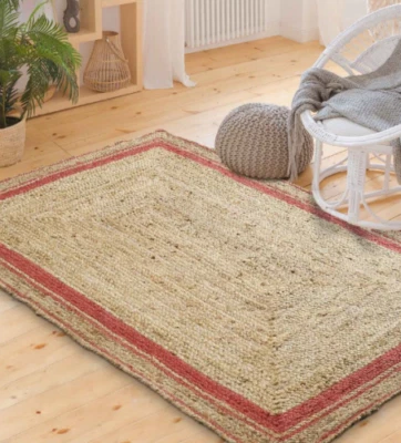 Teppich Jute Läufer Rechteckig Natürlich Landhaus Beige-Rot Rustikal Optik Flex - Bild 1 von 4