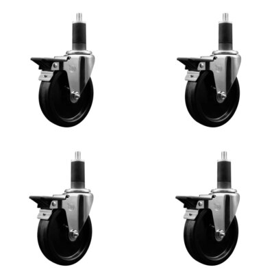 5 Inch Phenolic Swivel 1-1/4 Inch Expanding Stem Caster Set with Brake SCC