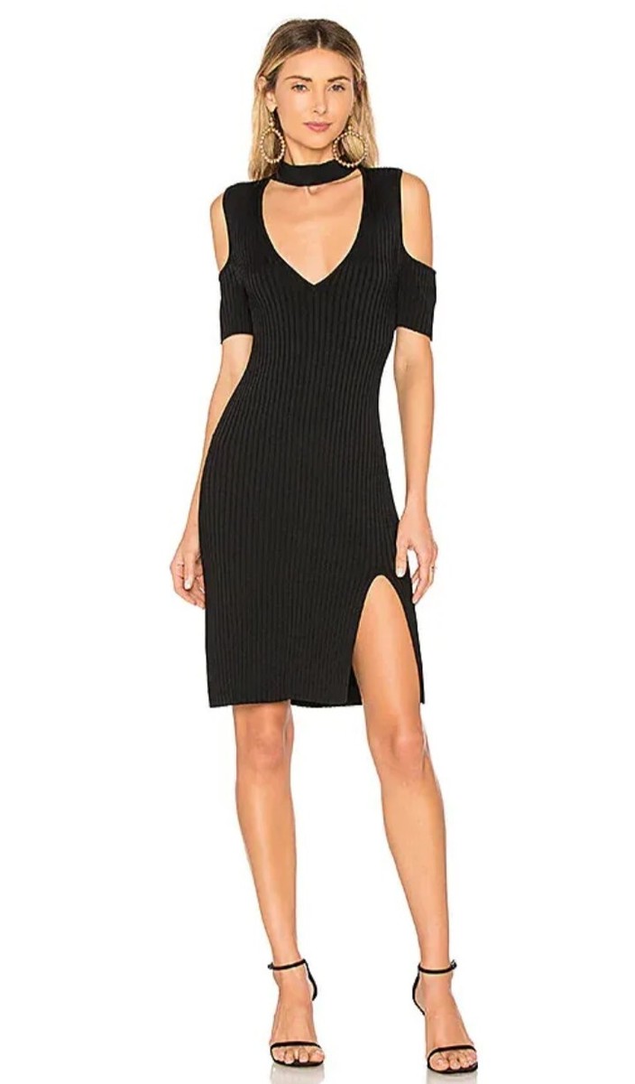BCBGMAXAZRIA Women's Ribbed Cold Shoulder Dress - Black - Size XS BCBGMAXAZRIA Women's Ribbed Cold Shoulder Dress - Black - Size XS