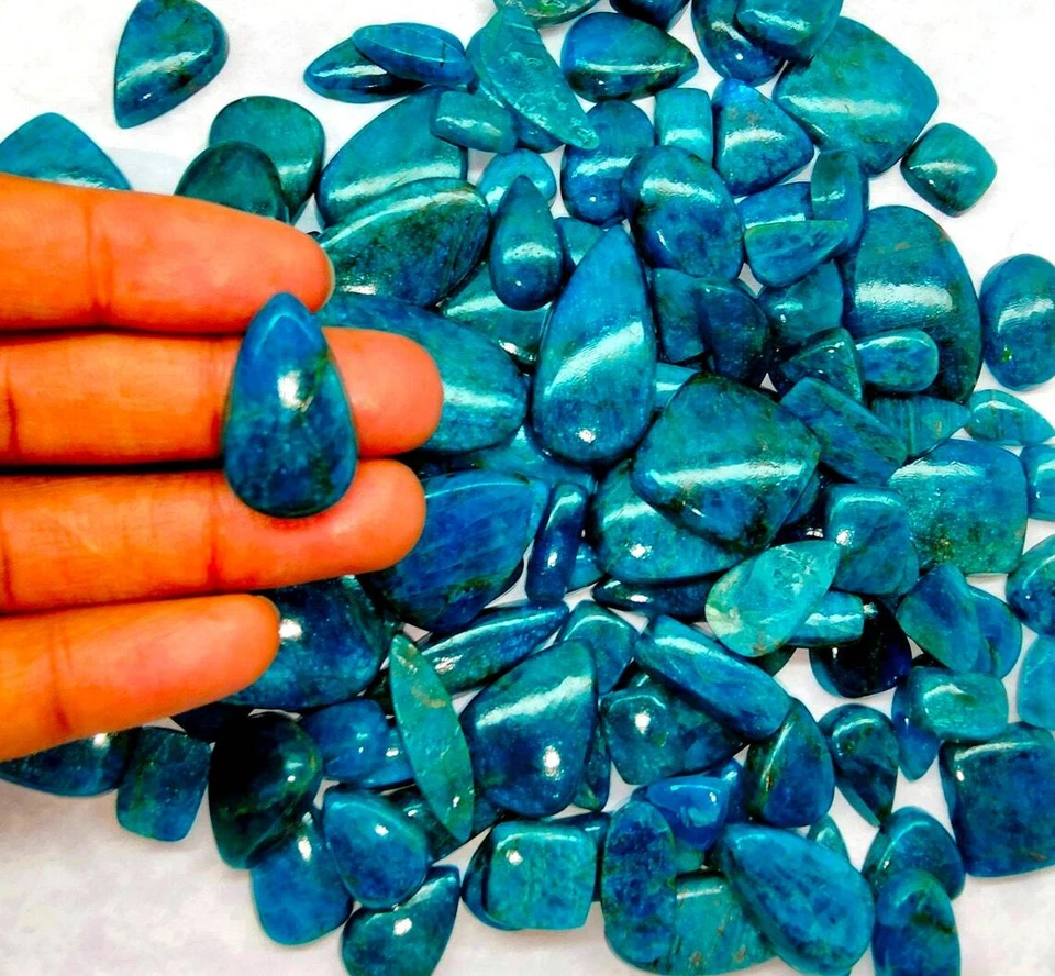 Lote al por mayor de piedras preciosas sueltas cabujón forma mezcla apatita neón azul natural AAA Foto 4 de 4