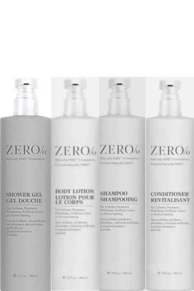 Zero% Complete Bath Kit(Shampoo, Conditioner, Shower Gel, Bo