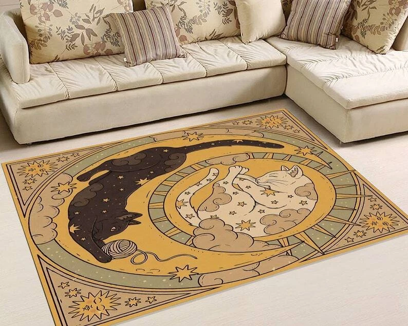 Eclectic Cat Rug, Cat Pattern Rug, Boho Area Rug, Animal Print Rug, Home Decor R - Image 4 of 4