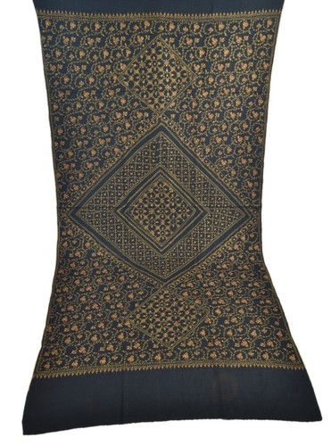 Large BLACK Hand Embroidery Sozni Shawl Unique Pashmina Scarf 100% Cashmere Wrap - Picture 9 of 11