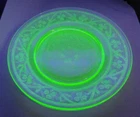 2 Vintage Cloverleaf Salad Plate ~ Uranium Depression Glass  8” Hazel Atlas chip