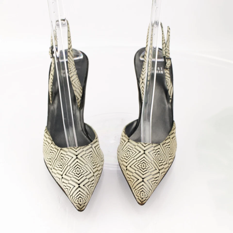 Zapatos de salón Stuart Weitzman para mujer talla 8,5 negro blanco estampado tacón D'orsay en punta Y2K Foto 3 de 4