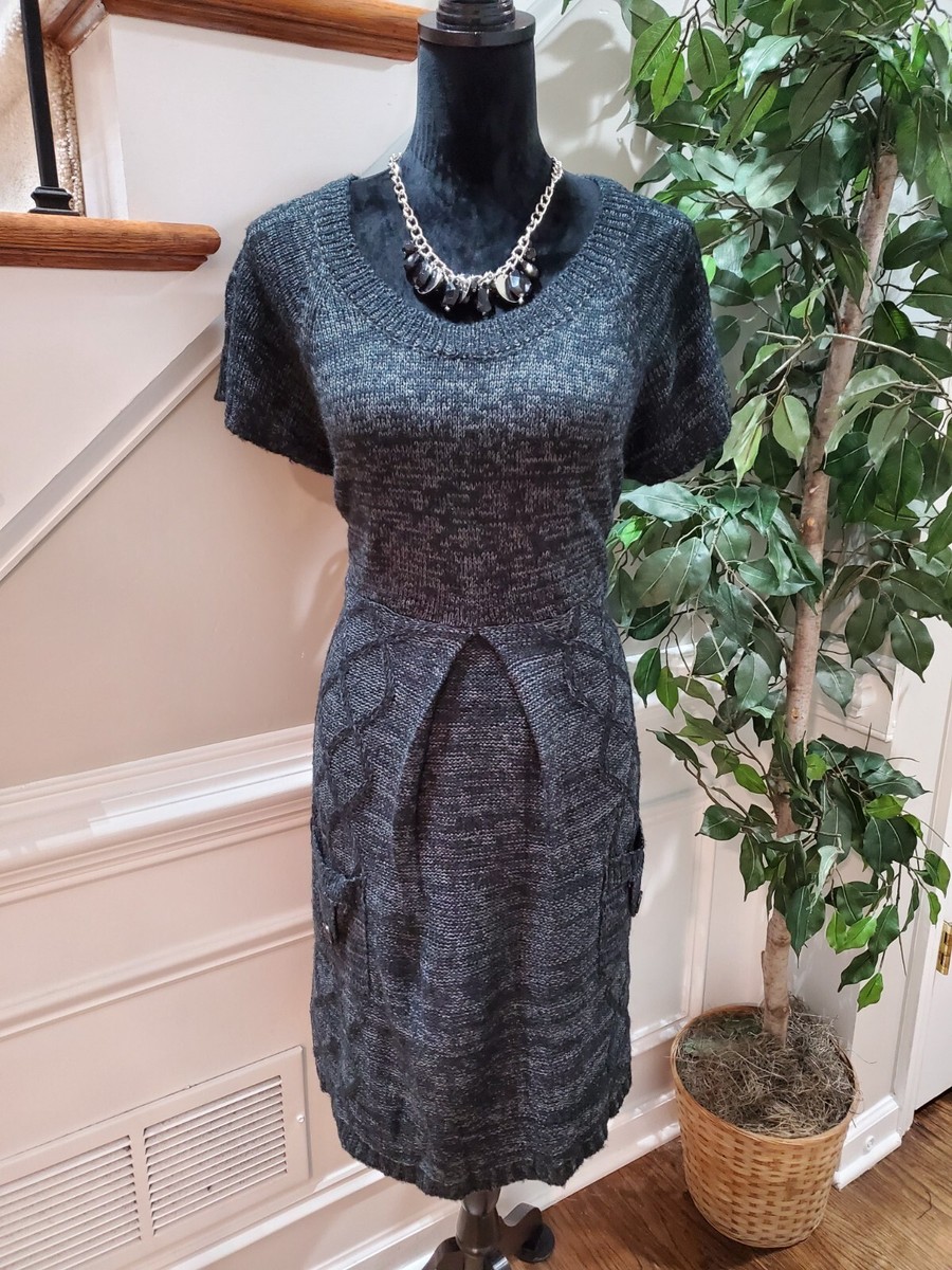 Allison Brittney Women Gray Acrylic Short Sleeve Round Neck Knee