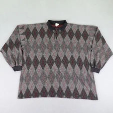 Vintage LA Gate Sweater Mens XL Gray Argyle Knit Pullover Polo Shirt Grandpa 90s