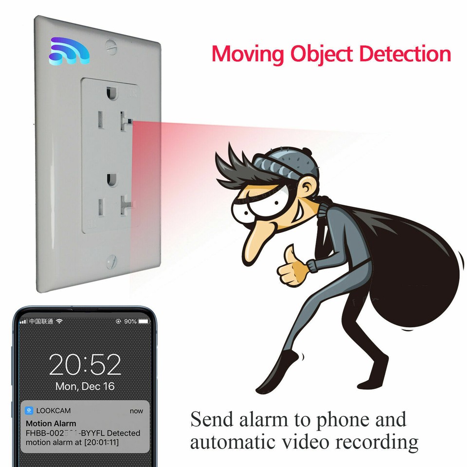 HOT!1080P HD Wifi IP Mini Camera in Wall AC Outlet, Socket AC Output