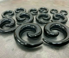 6 PAIR Black Acrylic Spiral Tapers Expander Stretchers Plugs Tunnels 8g thru 00g