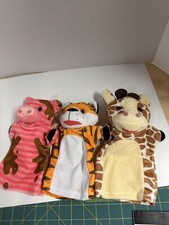 Lot Of 3 Melissa And Doug Hand Puppets Tiger Giraffe Pig