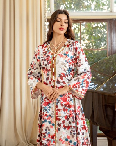 2024 Women Muslim Printed Abaya Dress Islamic Clothing Dubai Party Jalabiya Gown - Picture 4 of 40