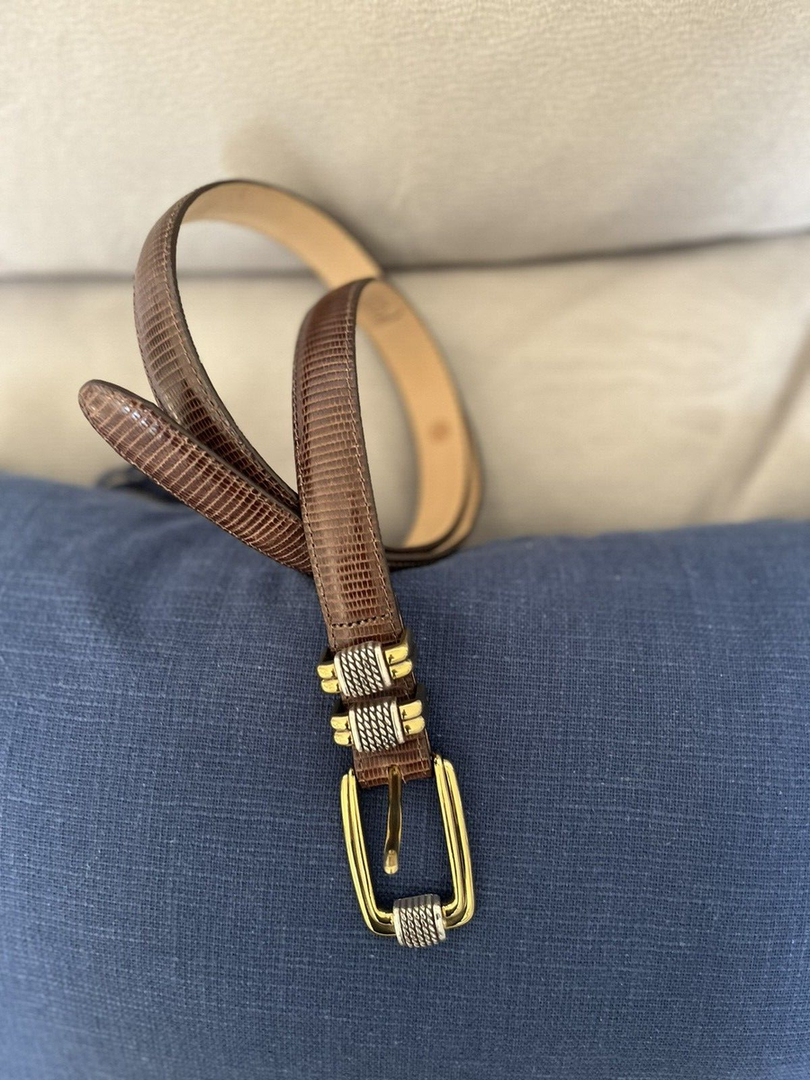 Belt Brighton Lizard Embossed Leather Gold Silver Toned 