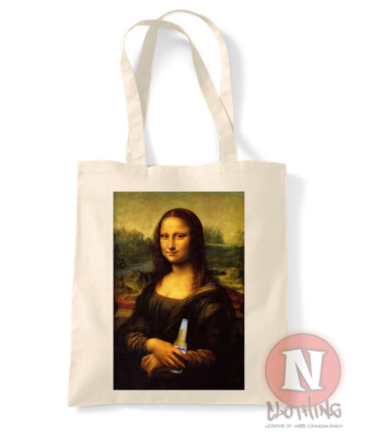 Mona Lisa Biertrinker Tragetasche Shopping 100% Baumwolle Umwelt Lustig Betrunken