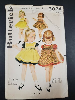 VINTAGE BUTTERICK GIRLS A LINE SMOCK DRESS PATTERN 3024 SIZE 2 FREE  SHIPPING | eBay