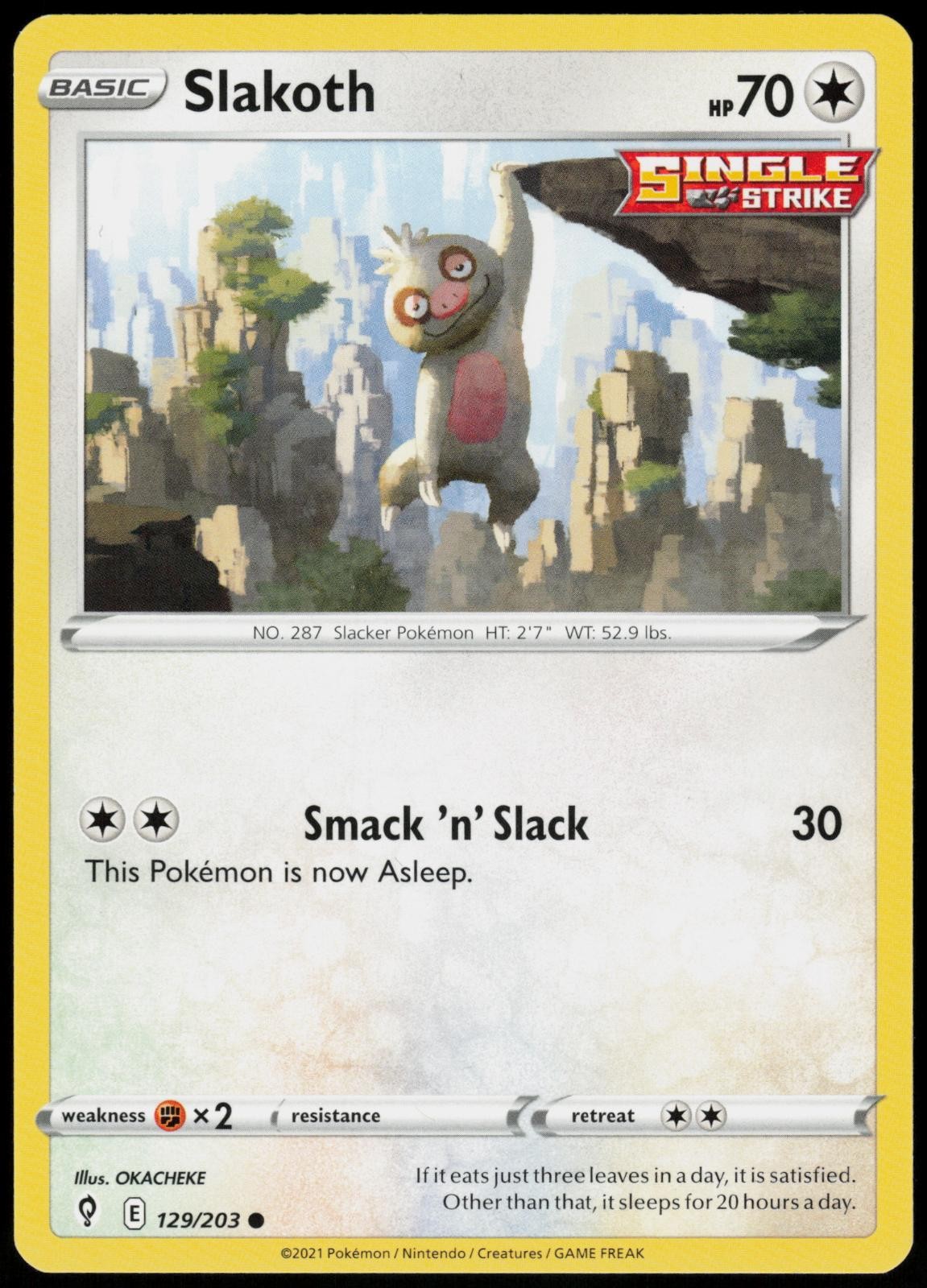 Slakoth 129/203 Evolving Skies Pokemon Common Lightly Played
