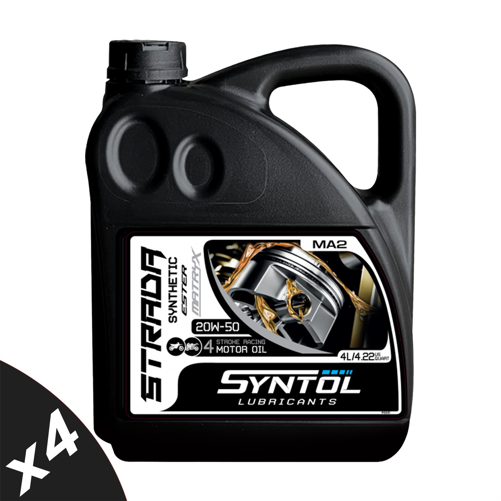 Syntol 20W-50 Fully Synthetic Motorcycle Engine Oil Jaso MA/MA2 API SN SM 4x4L