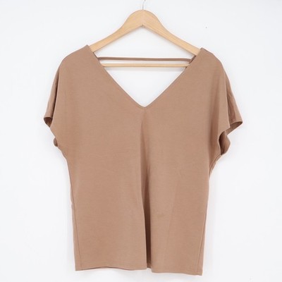 Reserved Eco Aware Tan Brown Modal Blend V-Neck Strappy Back Blouse Size S